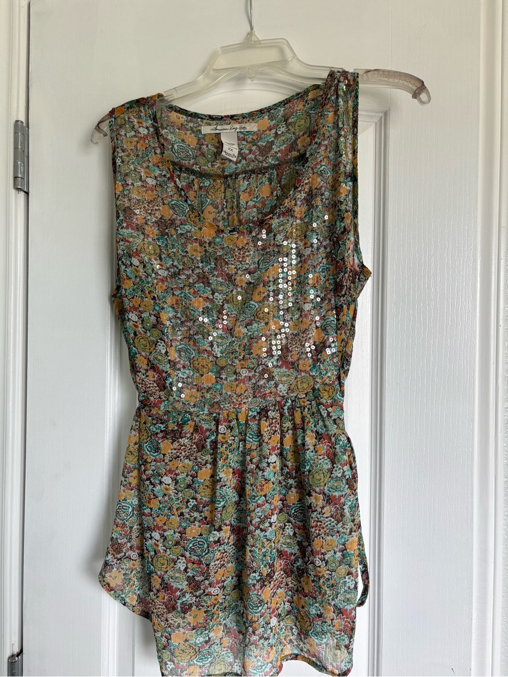 American Rag Floral Sequin Sleeveless Blouse Floral 2X